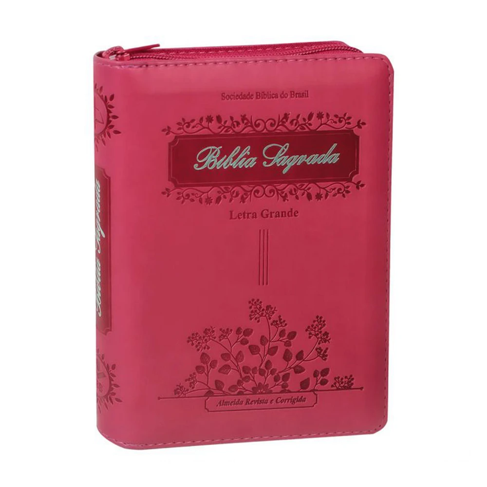 Bíblia Sagrada - Capa de couro sintético com zíper - Rosa