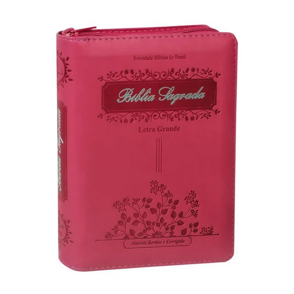Bíblia Sagrada - Capa de couro sintético com zíper - Rosa