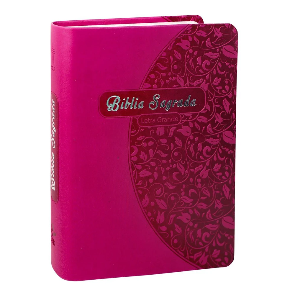 Bíblia Sagrada Letra Grande - Rosa Pink Folhas