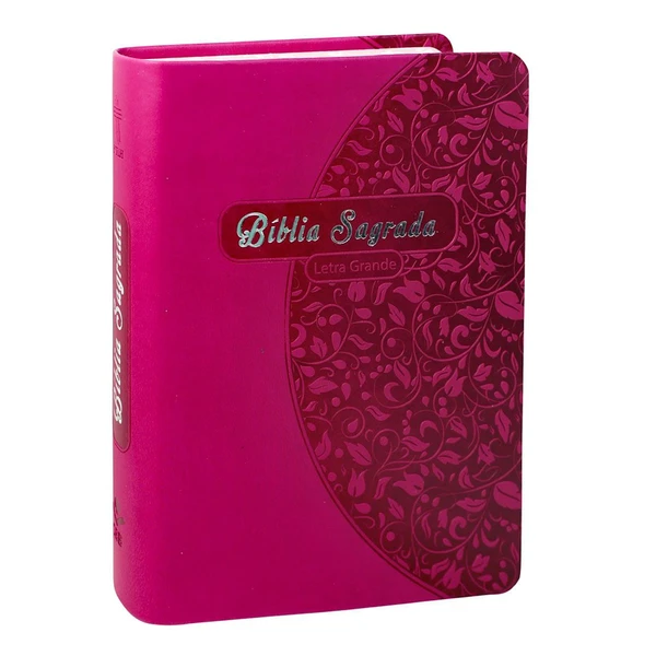 Bíblia Sagrada Letra Grande - Rosa Pink Folhas