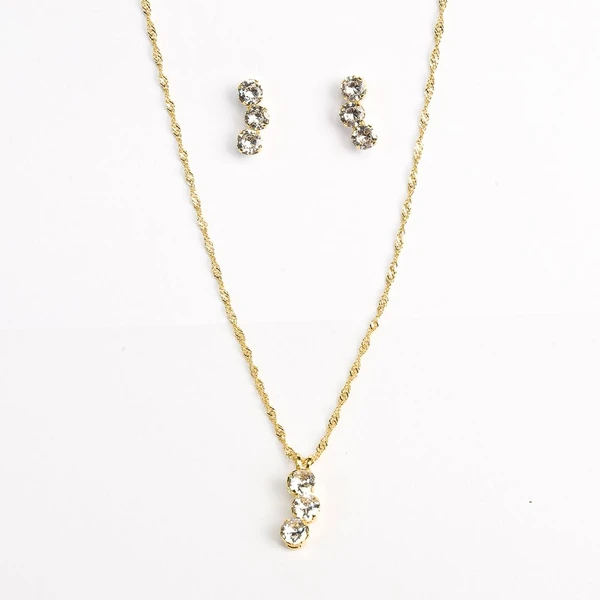 Conjunto três pedras – folheado a ouro